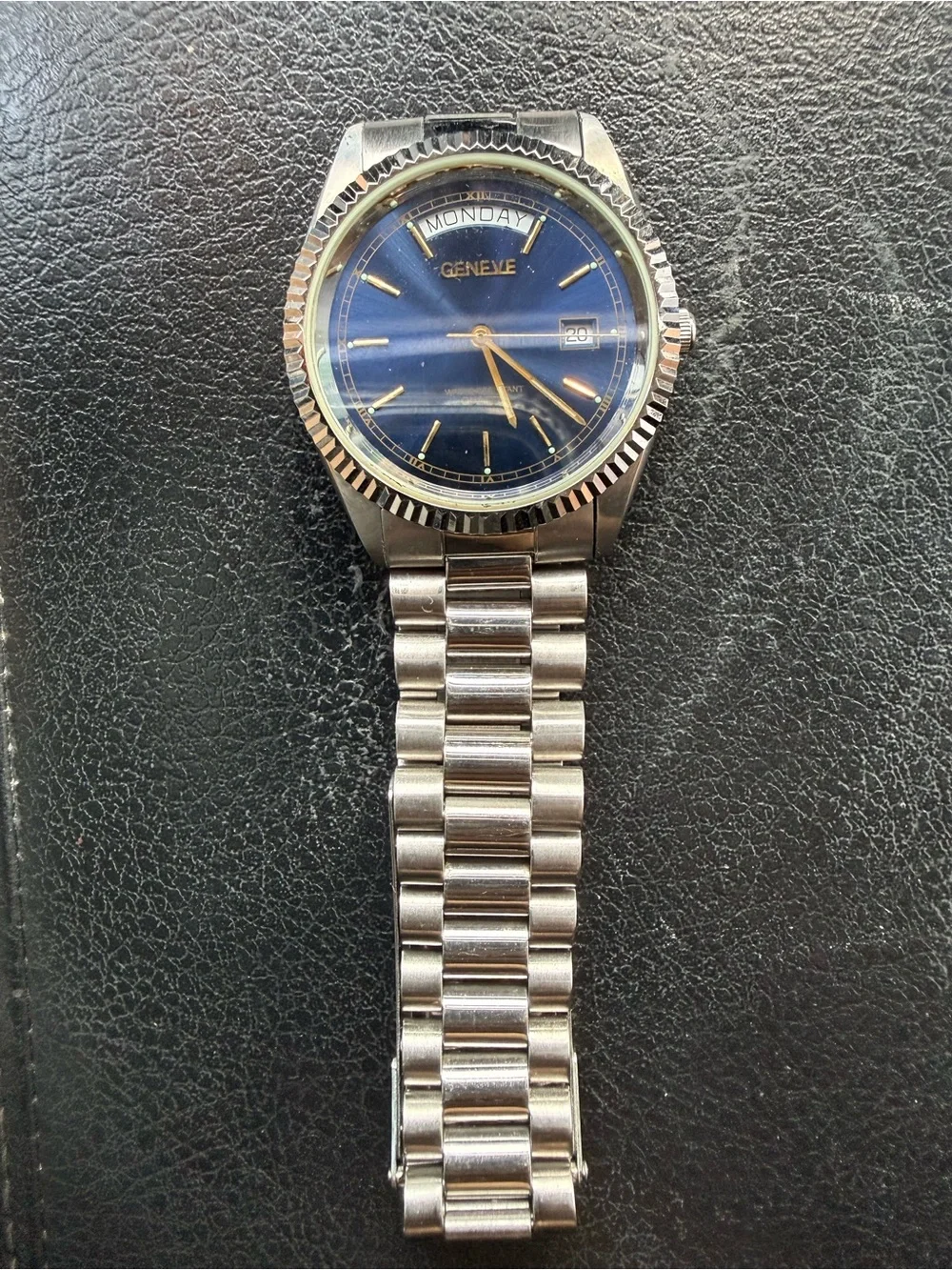 Men's Blue Dial Stainless Steel Day-Date Watch